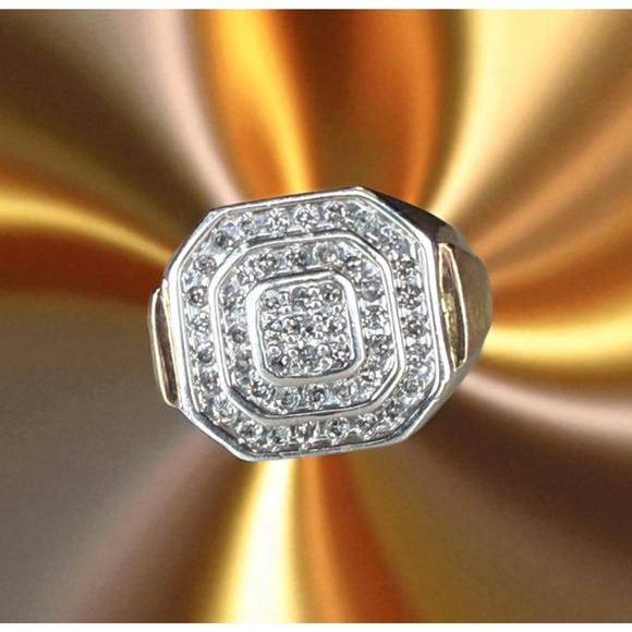 1 Carat Natural Diamond Men's Ring Sterling Silver Gold Vermeil Luxury (Size 10) - Picture 1 of 16